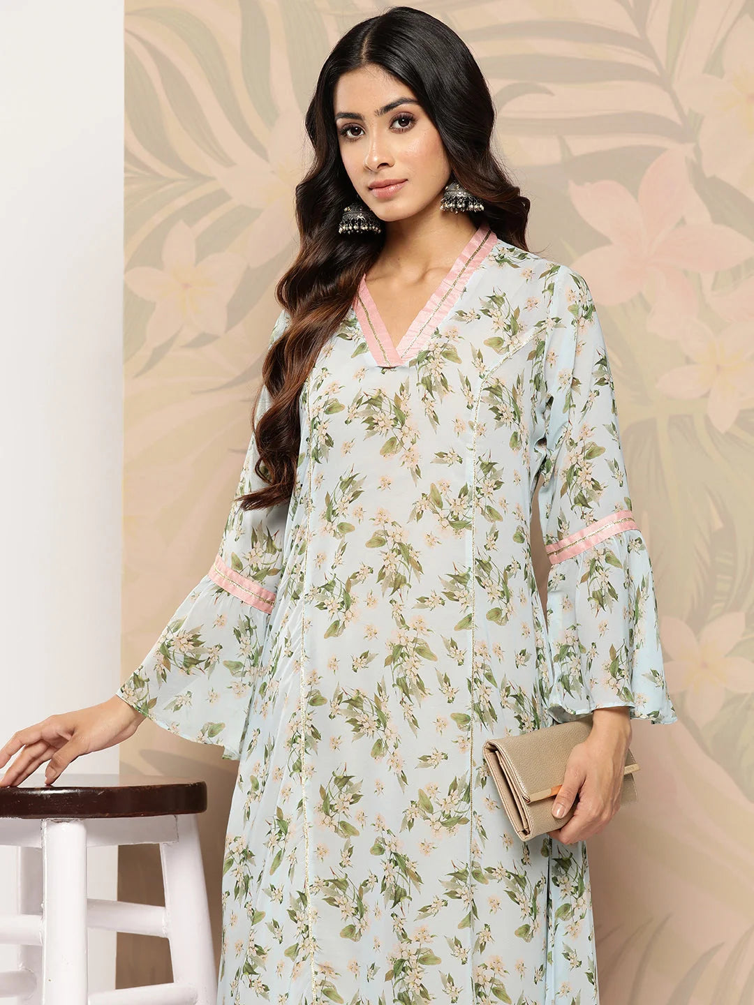 Blue Floral Printed Georgette Indian Kurtis for Women Online