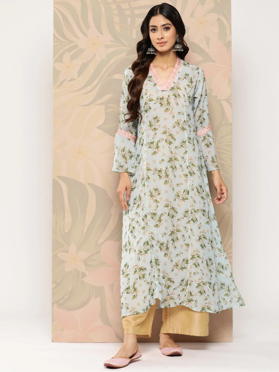 Blue Floral Printed Georgette Indian Kurtis for Women Online