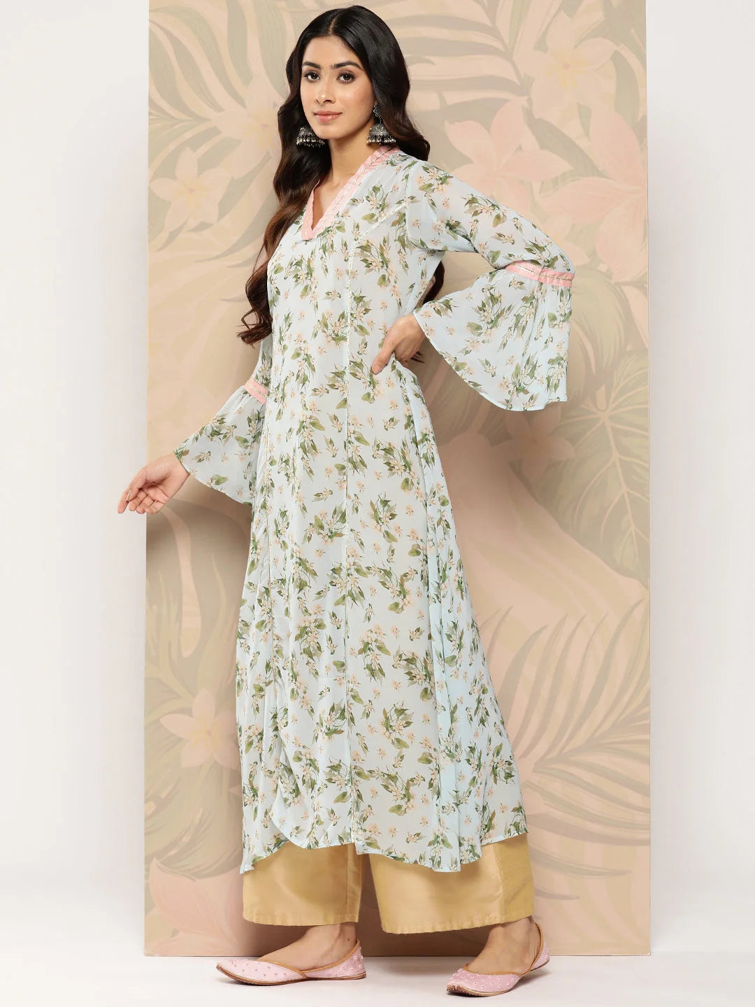 Blue Floral Printed Georgette Indian Kurtis for Women Online