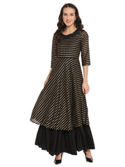 Black & Golden Striped Layered Maxi Dress-AHKUGRFP-858