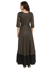 Black & Golden Striped Layered Maxi Dress-AHKUGRFP-858