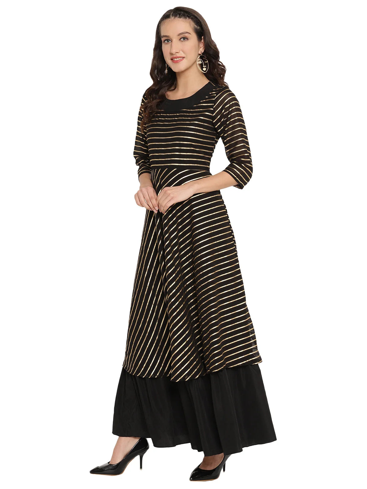 Black & Gold Striped Maxi Dress | Indian Dresses Online