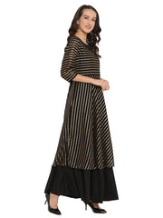Black & Golden Striped Layered Maxi Dress-AHKUGRFP-858