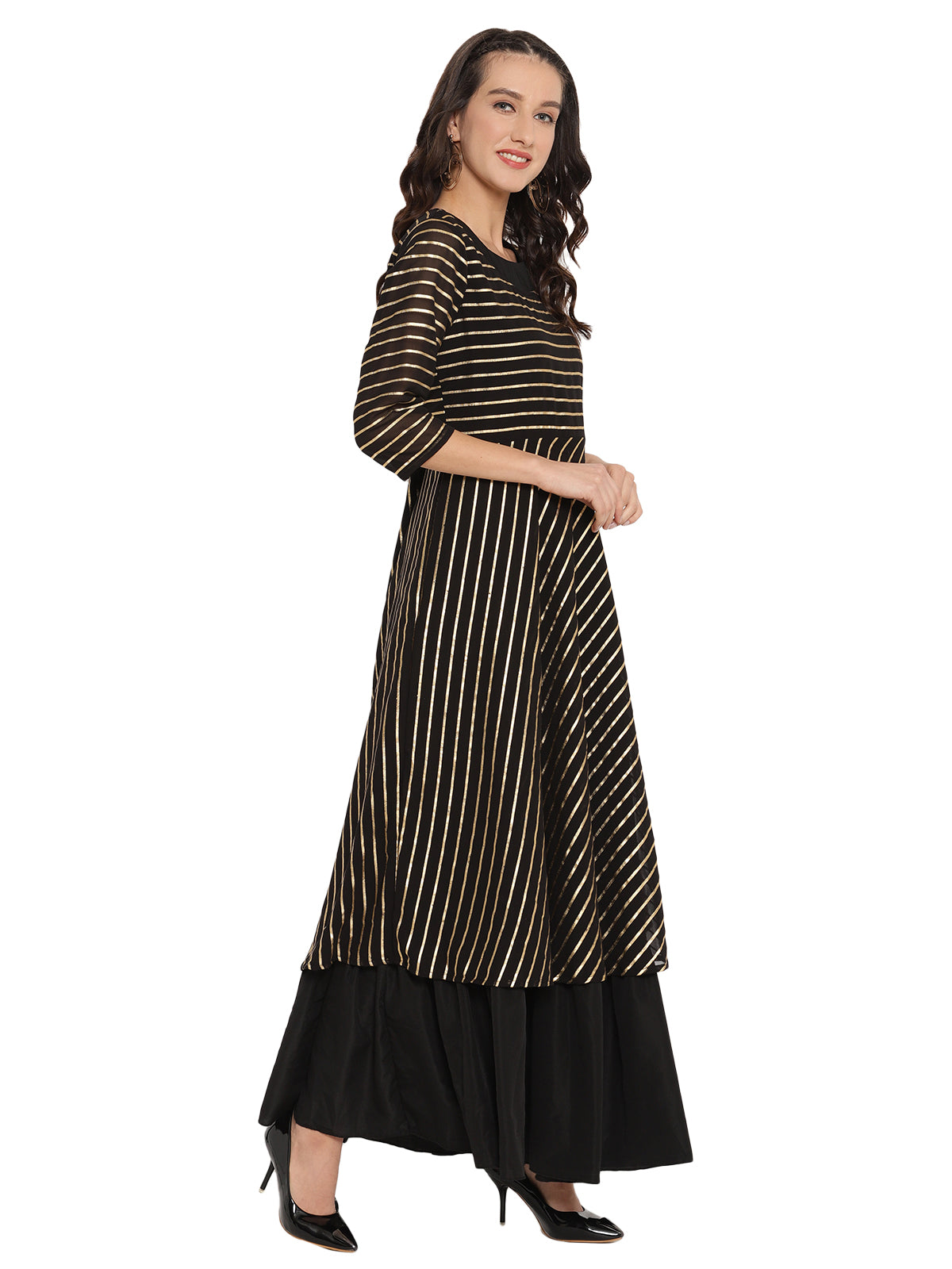 Black & Gold Striped Maxi Dress | Indian Dresses Online