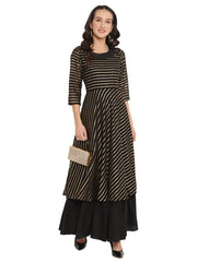Black & Golden Striped Layered Maxi Dress-AHKUGRFP-858