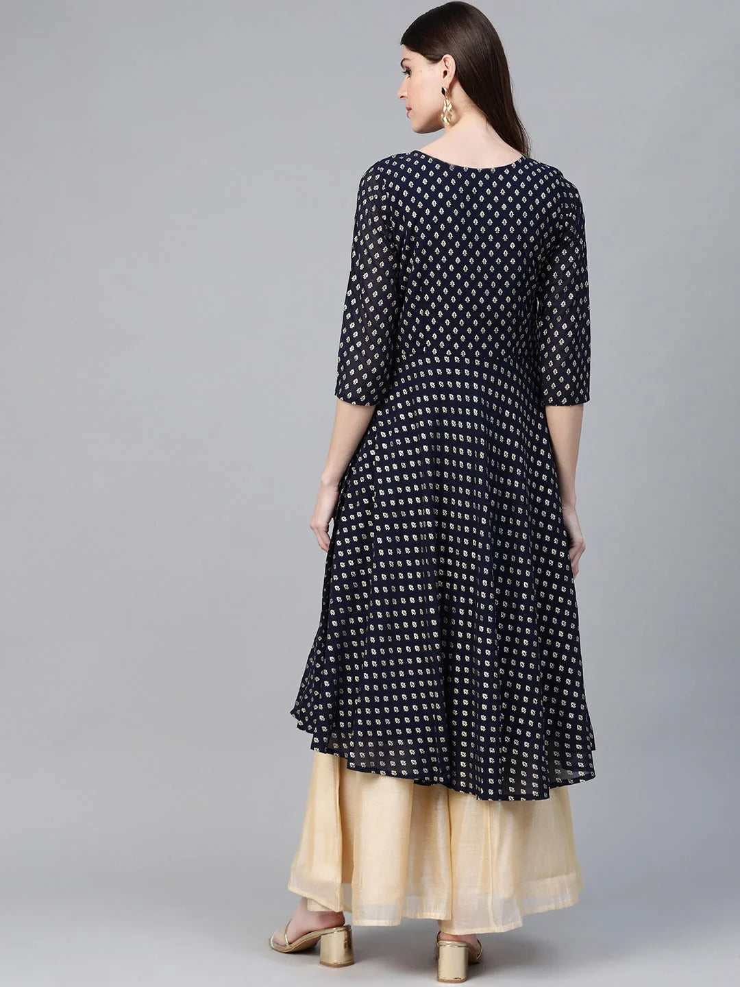 Navy & Gold Floral Indian Kurta for Women | Stylish Kurtas