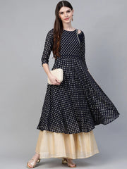 Navy-Blue Gold Foil Printed Straight Kurta-AHKUGRFPDS-852