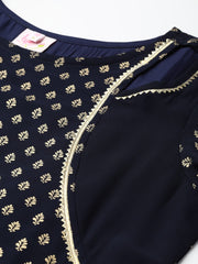 Navy-Blue Gold Foil Printed Straight Kurta-AHKUGRFPDS-852