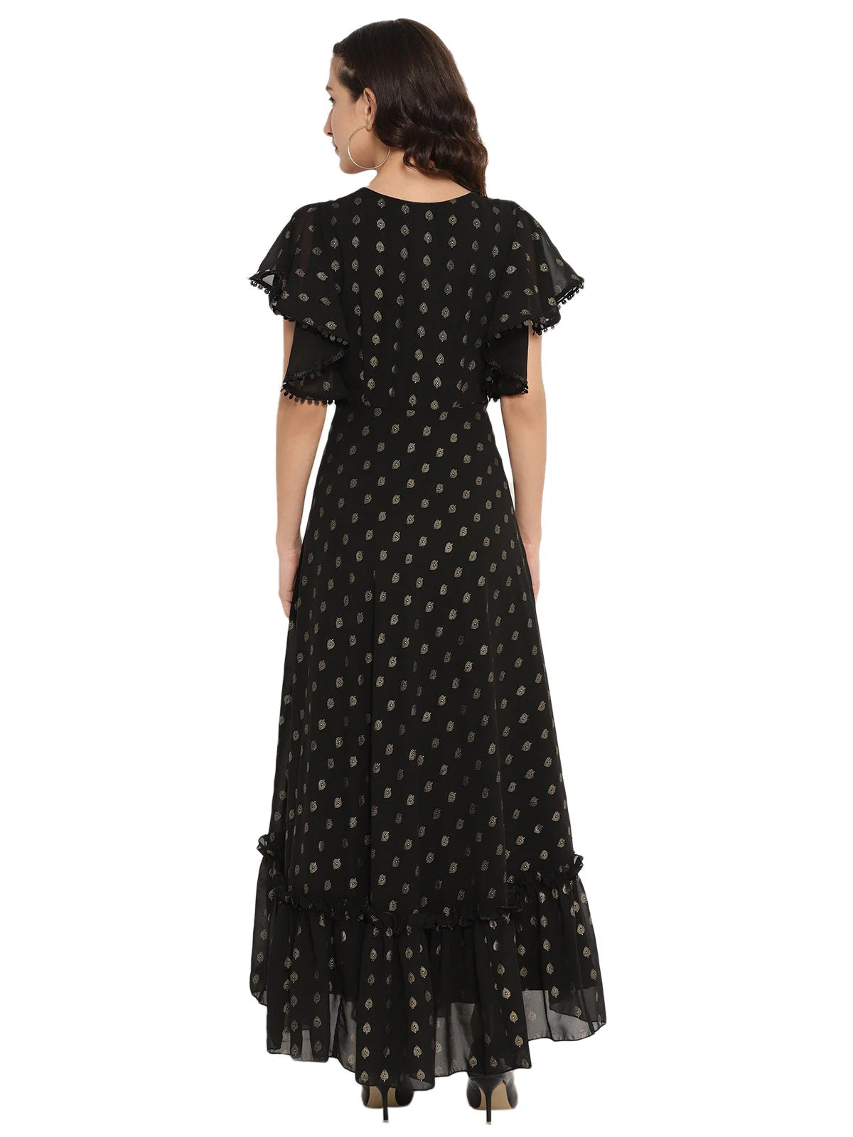 Black & Red Flared Ethnic Maxi Dress | Indian Dresses