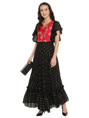 Black & Red Flared Ethnic Maxi Dress-AHKUGRFPDS-861