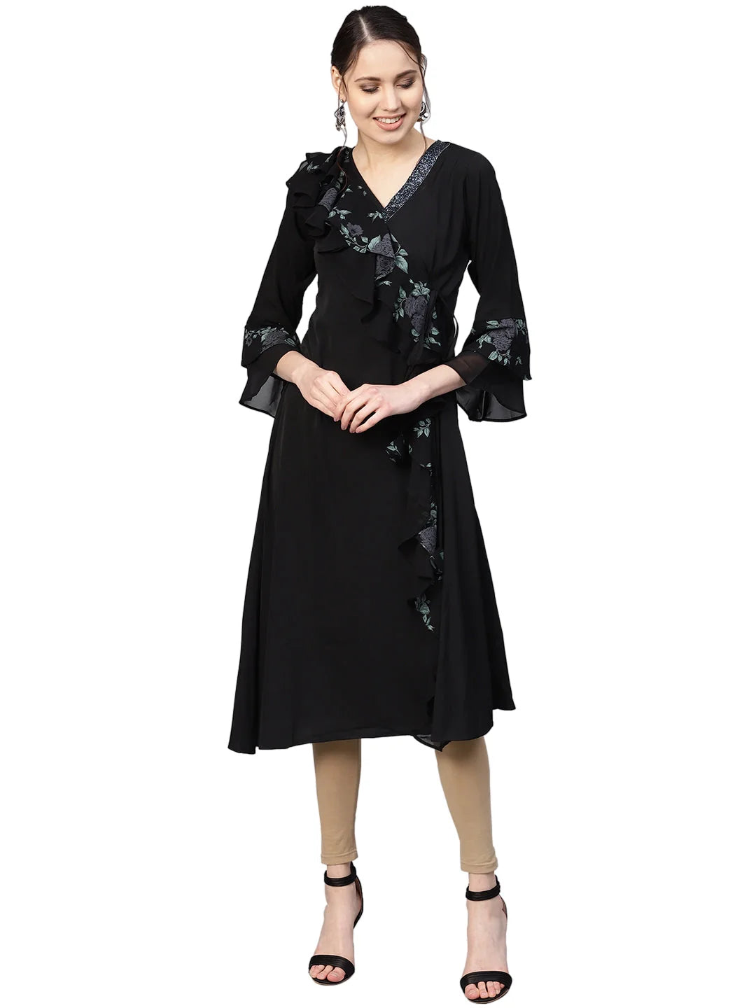 Black A-Line Georgette Kurta-AHKUGRGP-799