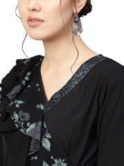Black A-Line Georgette Kurta-AHKUGRGP-799