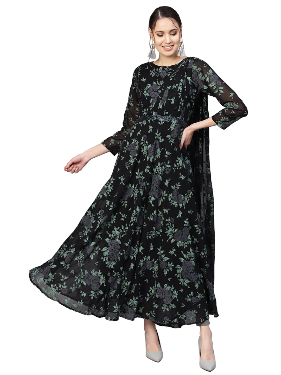 Women's Flared Georgette Kurta-AHKUGRPG-798