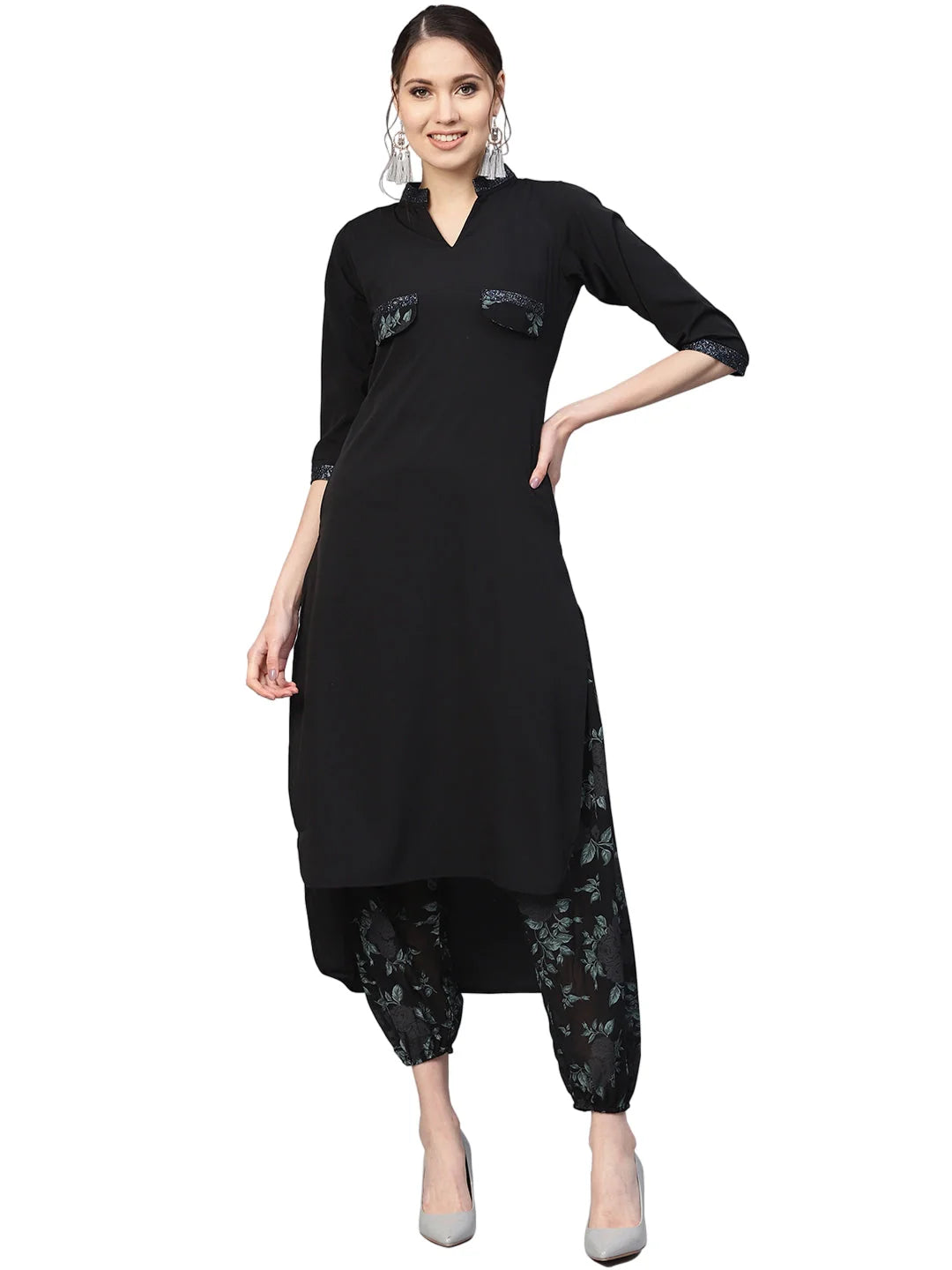 Black & Green Kurta with Harem Pants | Indian Kurta Sets