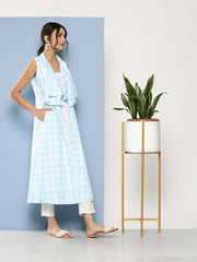 Women Blue & White Checked Kurta-AHKUJK-COMBO-601