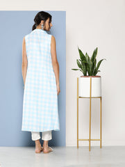 Women Blue & White Checked Kurta-AHKUJK-COMBO-601