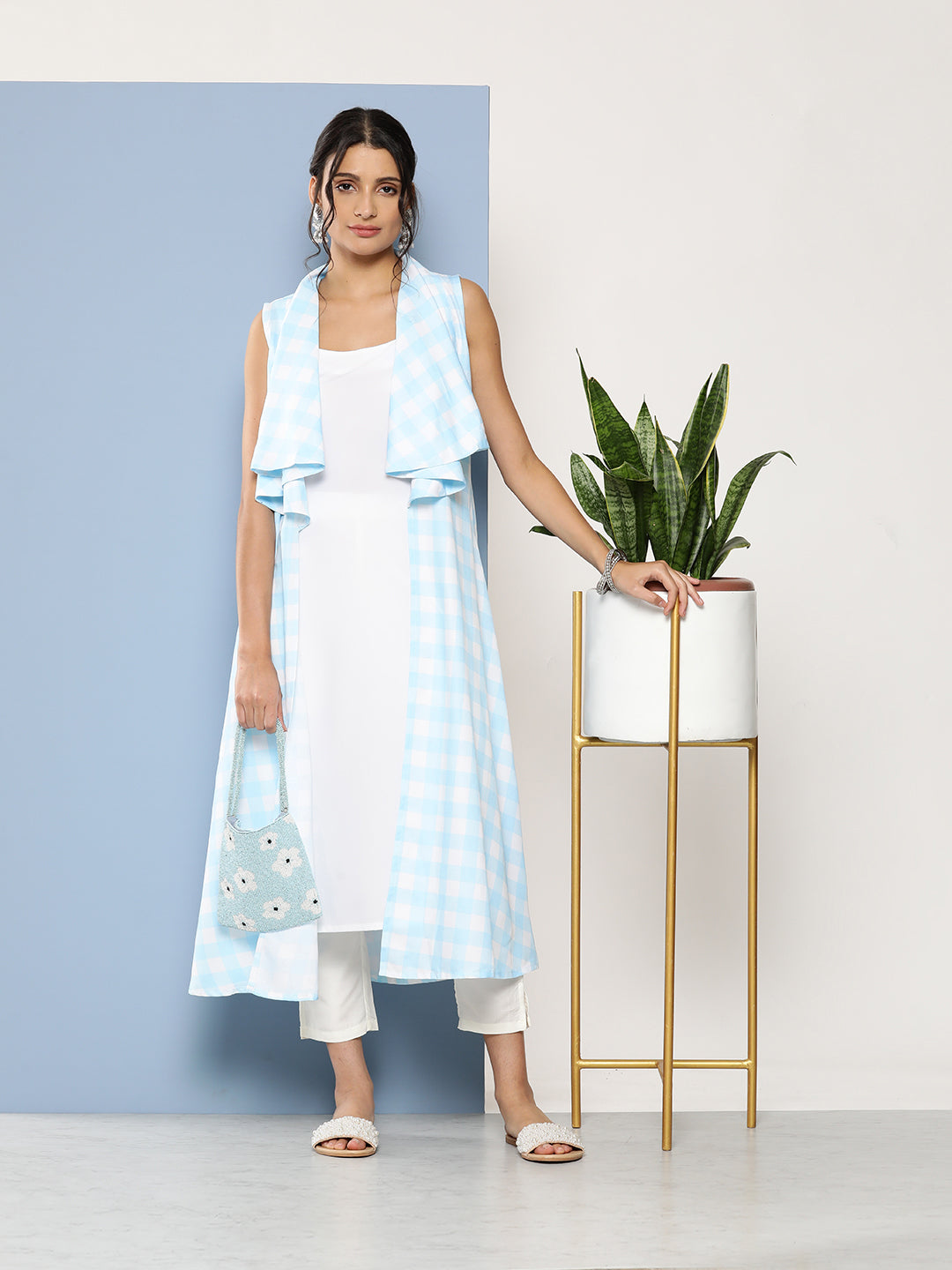 Blue & White Checkered Rayon Kurta - Modern Indian Kurtas