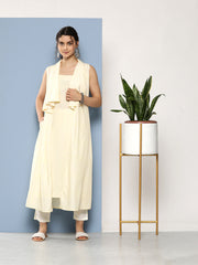 Women White & Yellow Checked Crepe Kurta-AHKUJK-COMBO-604
