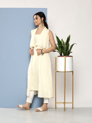 Women White & Yellow Checked Crepe Kurta-AHKUJK-COMBO-604