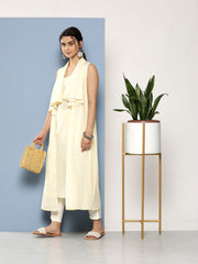 Women White & Yellow Checked Crepe Kurta-AHKUJK-COMBO-604