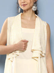 Women White & Yellow Checked Crepe Kurta-AHKUJK-COMBO-604