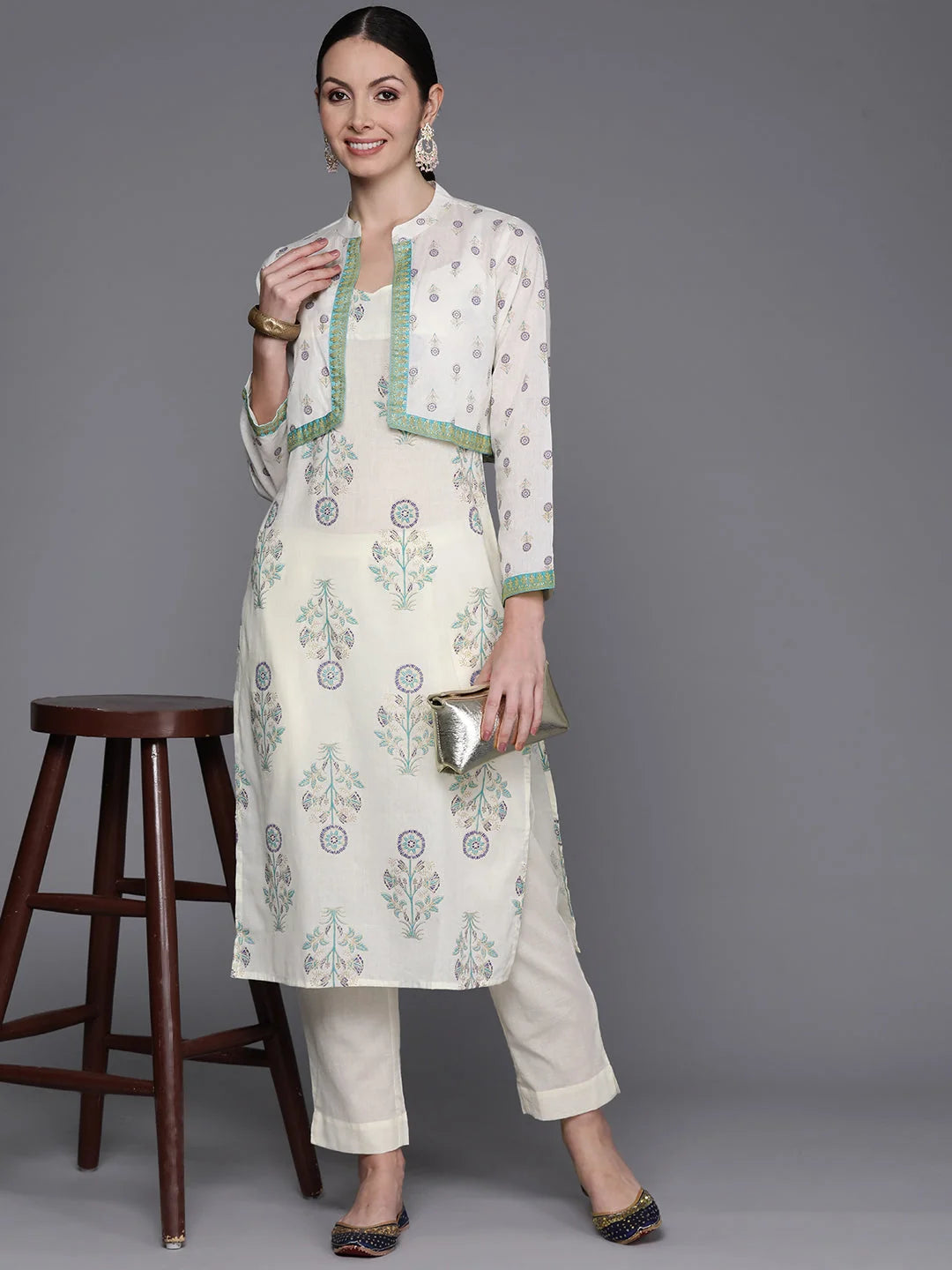Floral Printed Cotton Kurta Sets with Jacket | Indian Kurtas