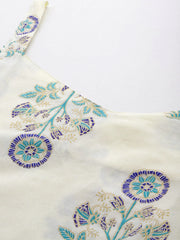 Floral Printed Regular Pure Cotton Kurta with Trousers & Jacket-AHKUJKPN-COMBO-718