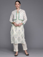 Floral Printed Regular Pure Cotton Kurta with Trousers & Jacket-AHKUJKPN-COMBO-718