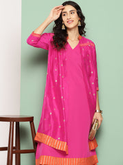 Pink Solid Kurta with Palazzos & Printed Jacket-AHKUJKPZ-COMBO-445-ICH