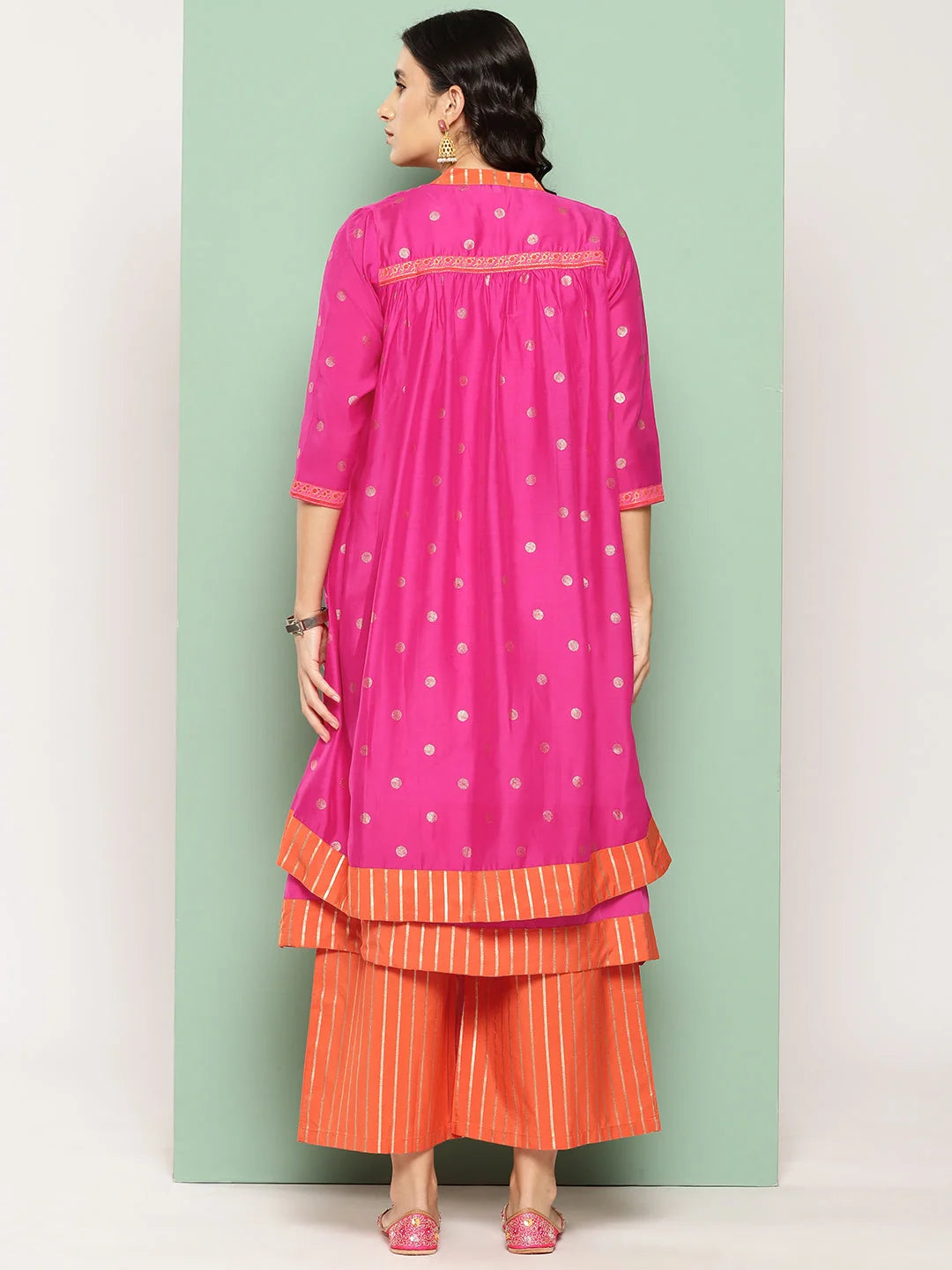 Pink Kurta and Palazzo Set with Jacket - Women's Ethnic Wear