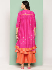 Pink Solid Kurta with Palazzos & Printed Jacket-AHKUJKPZ-COMBO-445-ICH