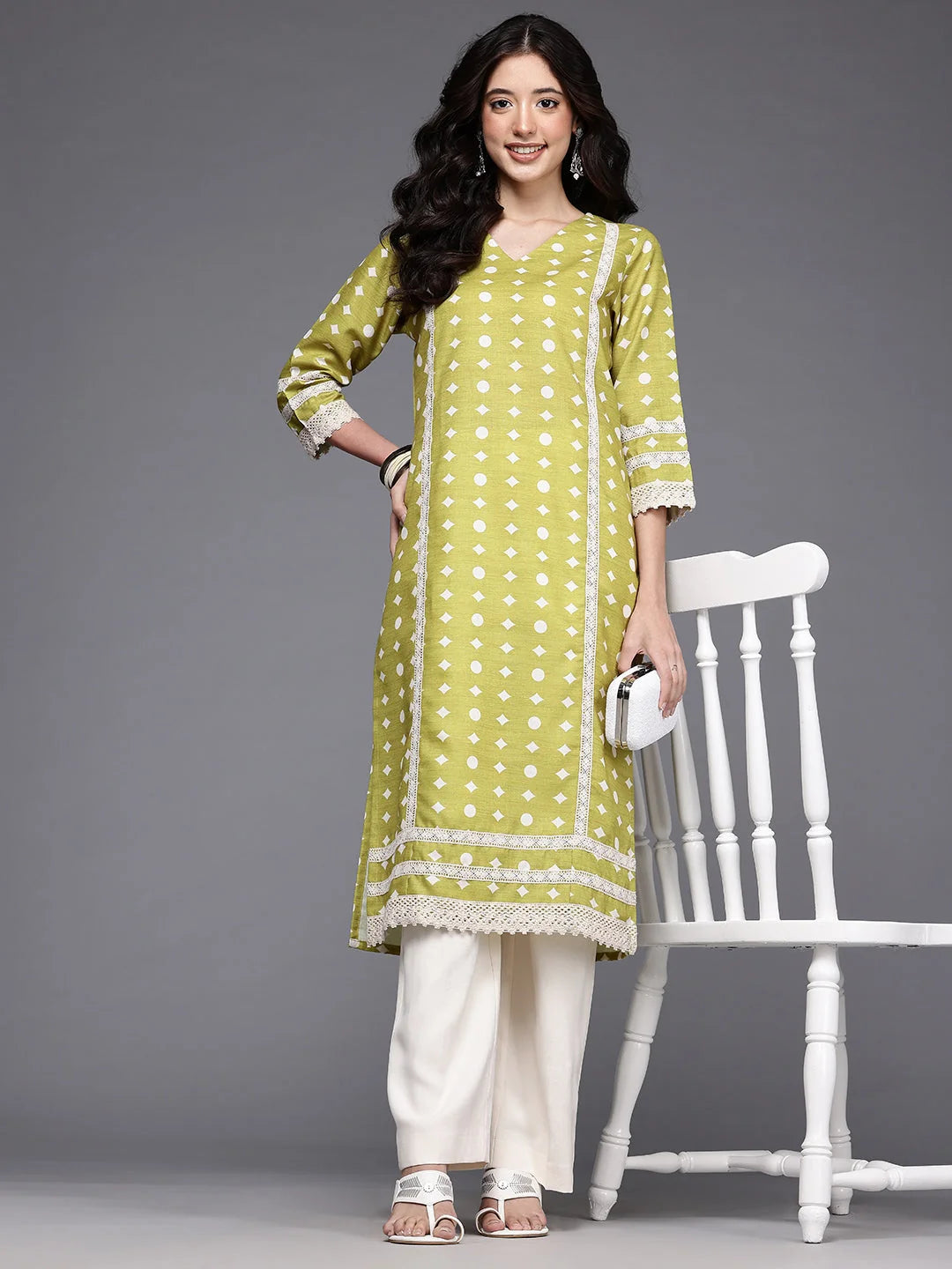 Women's Olive Fusion Kurta-AHKUMGDP-1159