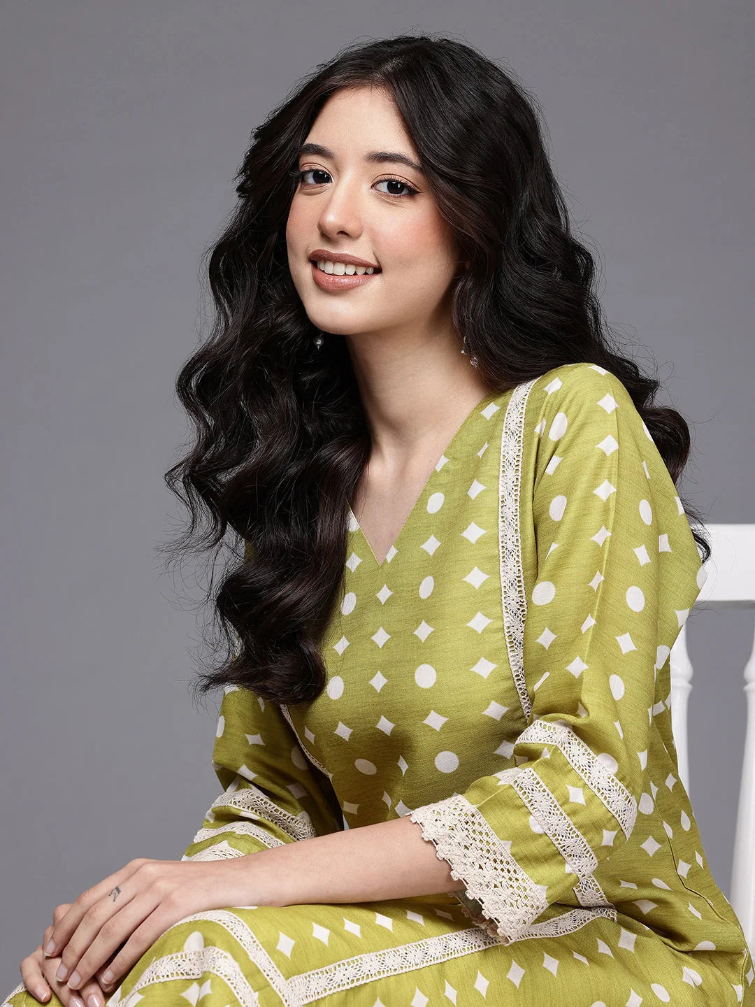 Women's Olive Fusion Kurta-AHKUMGDP-1159