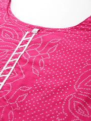 Bandhani Printed Bell Sleeves Gotta Patti Pure Cotton Kurta-AHKUMLKH-1119