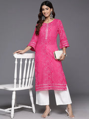 Bandhani Printed Bell Sleeves Gotta Patti Pure Cotton Kurta-AHKUMLKH-1119