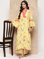 Yellow Floral Printed Gotta Patti Kurta-AHKUMSDP-690