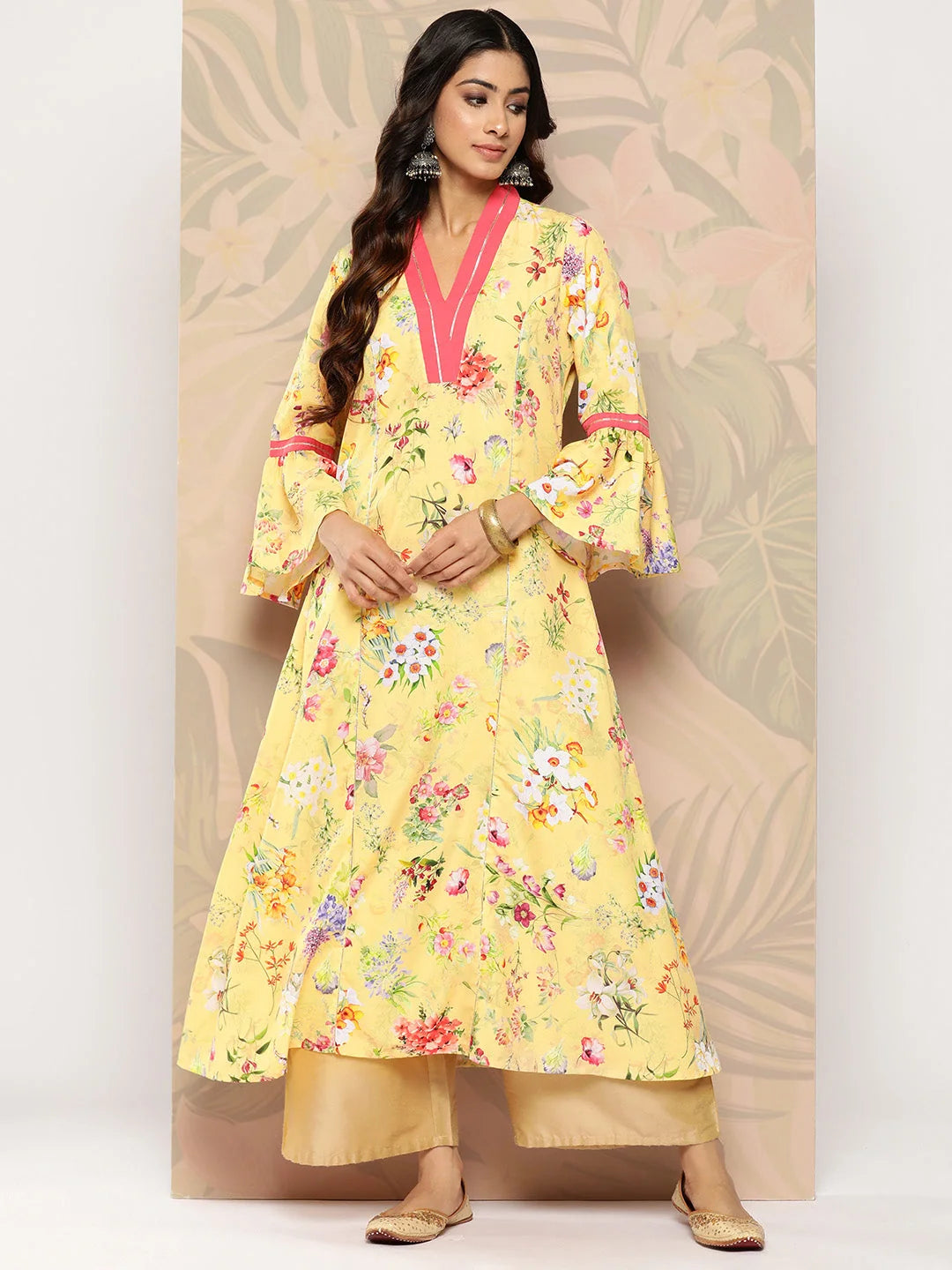 Yellow Floral Gotta Patti Indian Kurta for Women Online