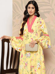 Yellow Floral Printed Gotta Patti Kurta-AHKUMSDP-690