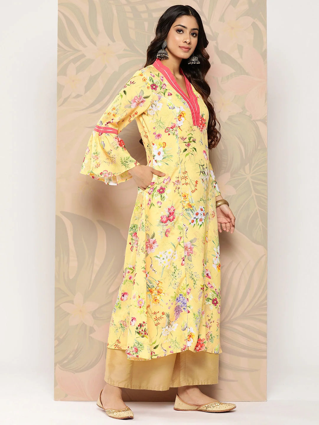 Yellow Floral Gotta Patti Indian Kurta for Women Online