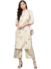 Beige Printed Straight Kurta For Women-AHKUMSDP-806