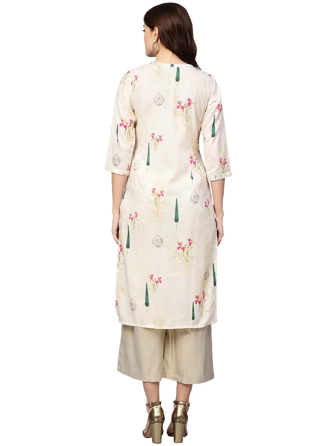 Beige Printed Straight Kurta | Indian Kurtas for Women Online