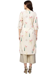 Beige Printed Straight Kurta For Women-AHKUMSDP-806