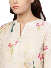 Beige Printed Straight Kurta For Women-AHKUMSDP-806