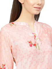 Printed Floral Muslin Straight Kurta For Women-AHKUMSDP-808