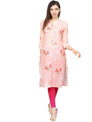 Printed Floral Muslin Straight Kurta For Women-AHKUMSDP-808