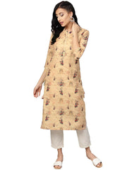 Beige Dusty Print Straight Kurta For Women-AHKUMSDP-809