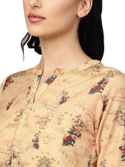 Beige Dusty Print Straight Kurta For Women-AHKUMSDP-809