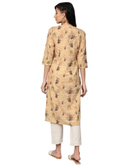 Beige Dusty Print Straight Kurta For Women-AHKUMSDP-809