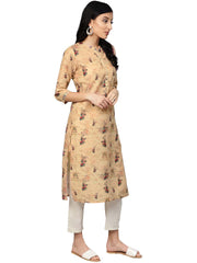 Beige Dusty Print Straight Kurta For Women-AHKUMSDP-809