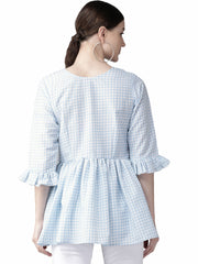 Blue & White Checked A-Line Top-AHKUMSRG-849